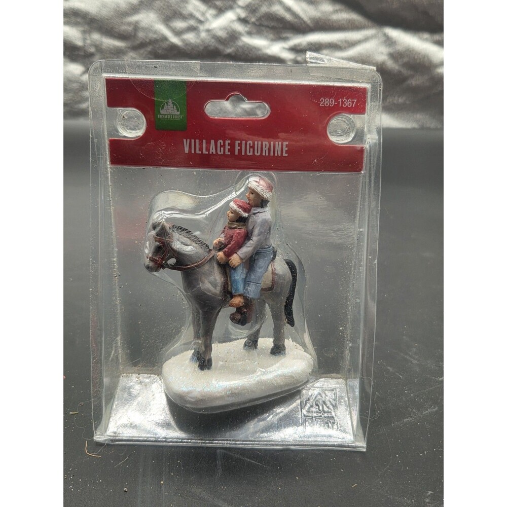 Enchanted Forest Christmas Village Figurine Two People Riding Horse